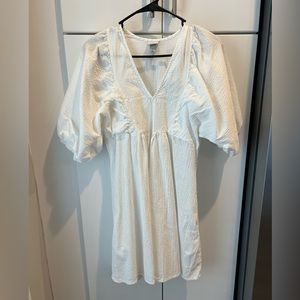 White puff sleeve babydoll dress